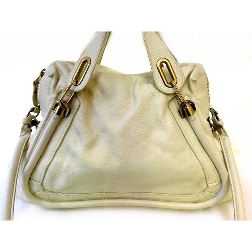 Chloe Paraty Shoulder Bag Ivory White Leather Tote